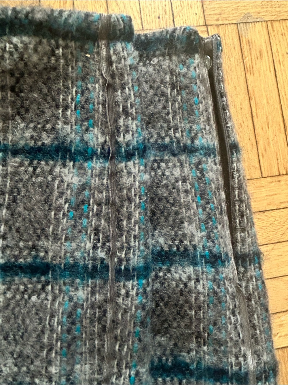 Luisa Cerano Mohair Virgin Wool Plaid Mini Skirt Gray Teal Size 8